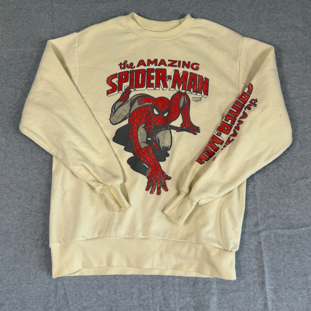 Marvel Spider-Man Sweatshirt Cream Graphic Vintage Crewneck XS